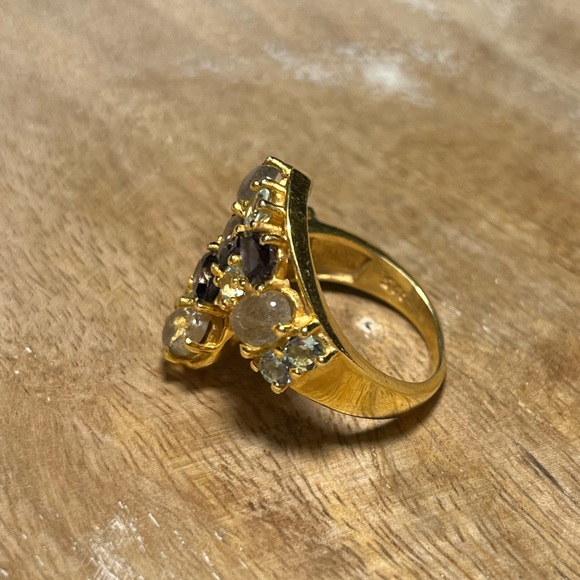 Gemstone Bypass Gold Vermeil Over Sterling Silver Ring - Picture 6 of 13